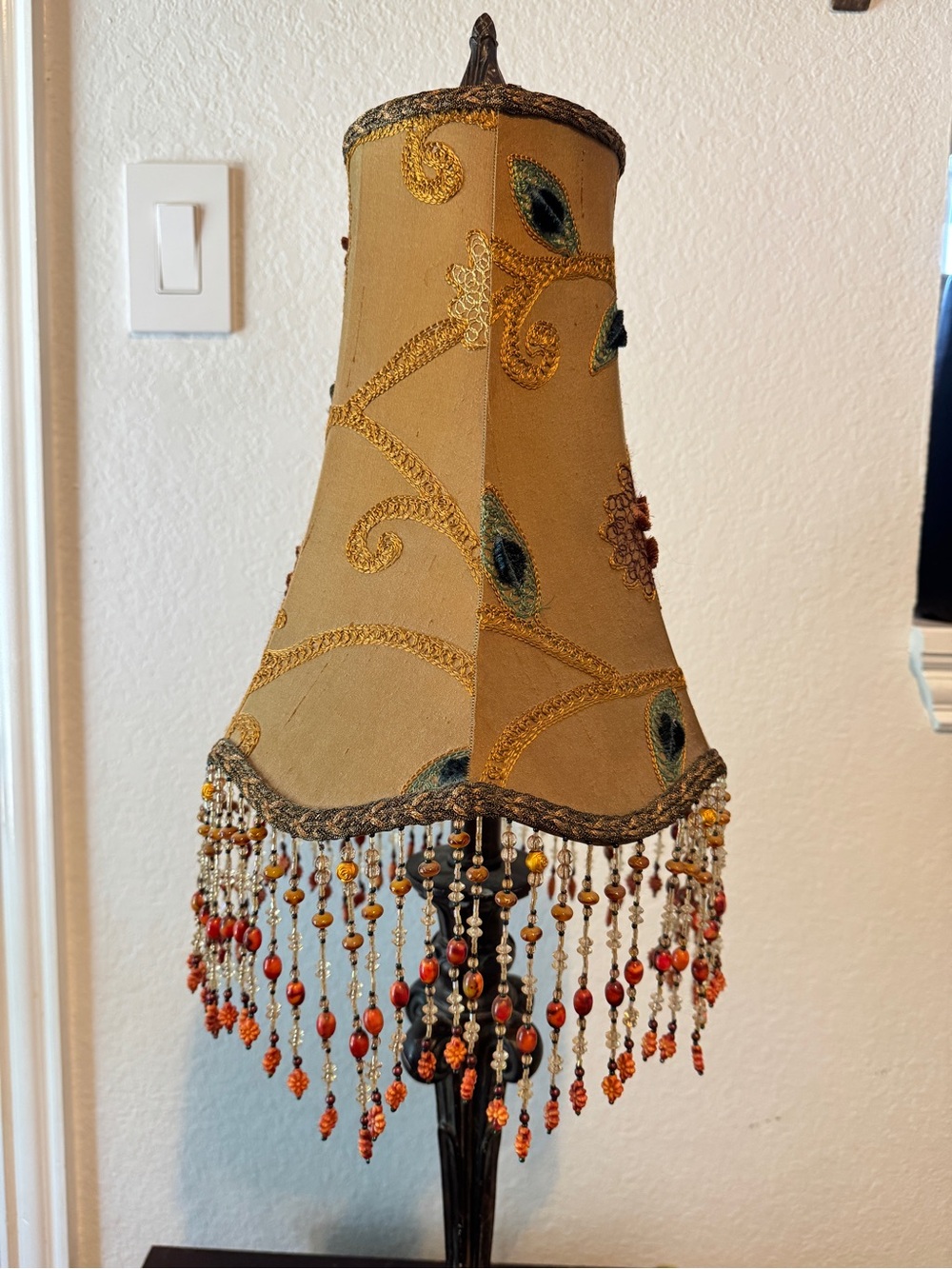 Vintage Handmade LampShade With beaded Fringes Victorian Lampshade Embroidered